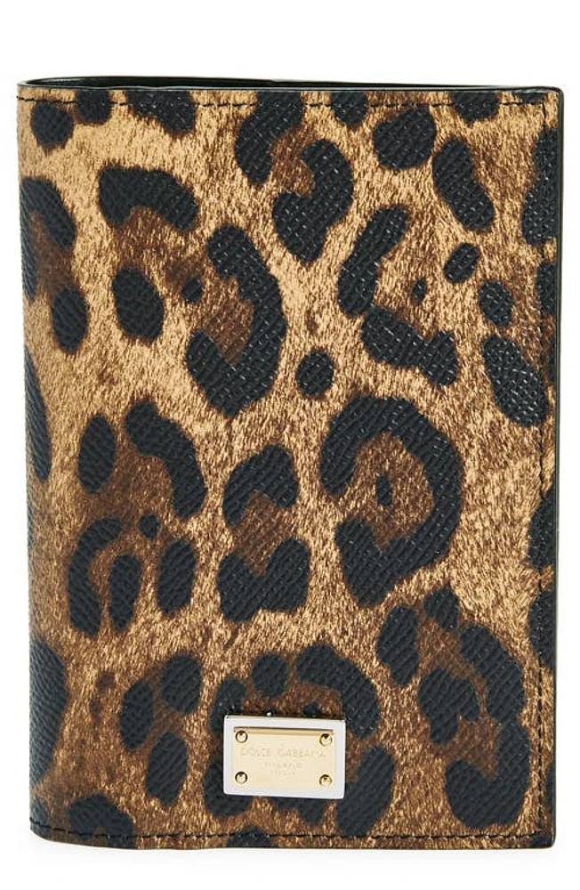 Dolce & Gabbana Leopard Print Leather Passport Wallet in Beige/Blac at Nordstrom