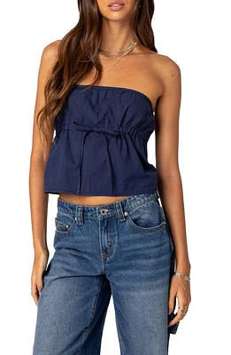 EDIKTED Reva Strapless Cotton Top Navy at Nordstrom,