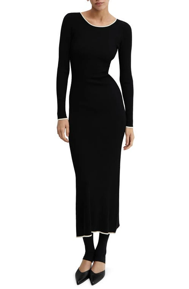 MANGO Shadowin Long Sleeve Maxi Sweater Dress Black at Nordstrom,