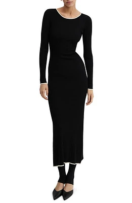 MANGO Shadowin Long Sleeve Maxi Sweater Dress Black at Nordstrom,