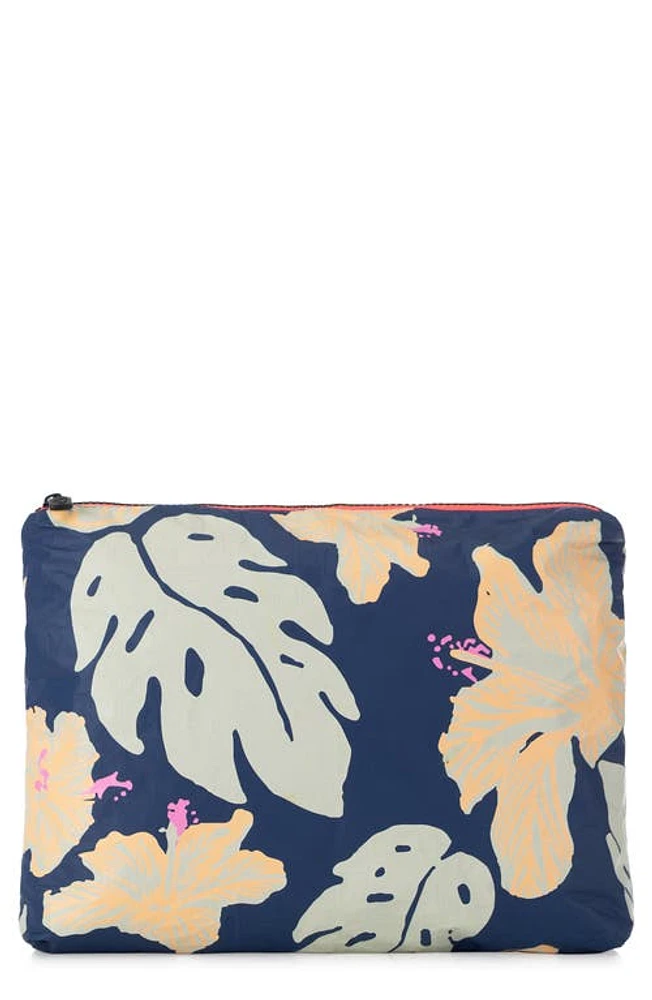 Aloha Collection Medium Water Resistant Tyvek Zip Pouch in Neon Moon On Navy at Nordstrom