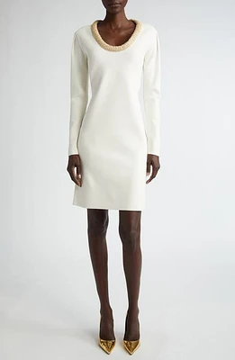 St. John Evening Roll Neck Long Sleeve Sweater Dress Ecru at Nordstrom,