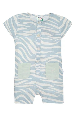 Mon Coeur Zebra Print Linen Henley Romper Natural/Sterling Blue at Nordstrom, M