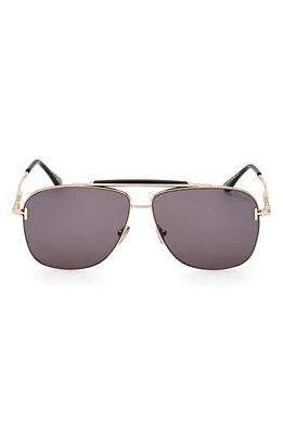 TOM FORD Jaden 60mm Polarized Navigator Sunglasses in Shiny Rose Gold Black /Smoke at Nordstrom