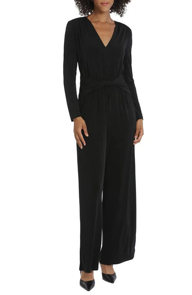 Maggy London Draped Long Sleeve Wide Leg Jumpsuit in Black at Nordstrom, Size 8