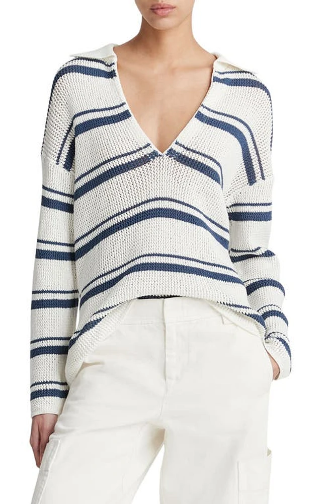 Vince Variegated Stripe Cotton Sweater Off White Combo at Nordstrom,