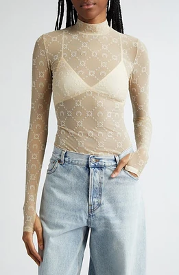 Marine Serre Moonogram Flocked Mesh Top in Light Beige at Nordstrom, Size Medium