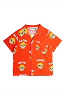 Mini Rodini Kids' Hike Short Sleeve Organic Cotton Button-Up Shirt Orange at Nordstrom,