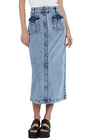 Wash Lab Denim Tab Pocket High Waist Button Front Midi Skirt at Nordstrom,