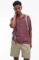 Topman Oversize Short Sleeve Camp Collar Cardigan Purple at Nordstrom,