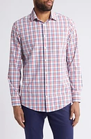 Mizzen+Main Leeward Trim Fit Plaid Performance Button-Up Shirt Holly Berry Coastal at Nordstrom,