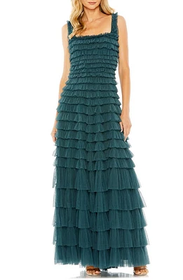 Mac Duggal Ruffle Square Neck Gown Teal at Nordstrom,