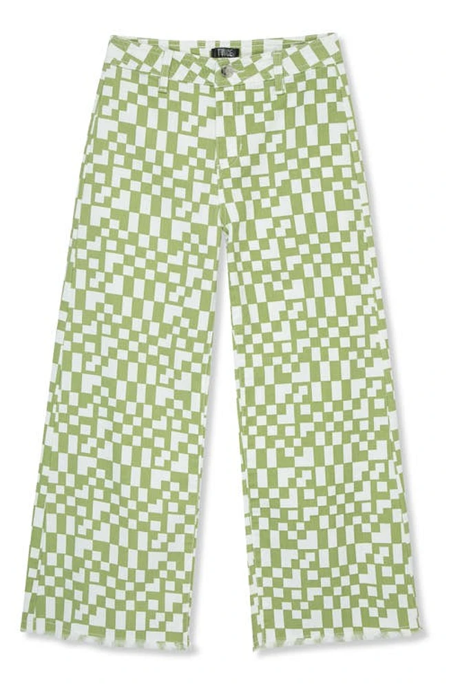 Truce Kids' Check Wide Leg Jeans Light Green at Nordstrom,