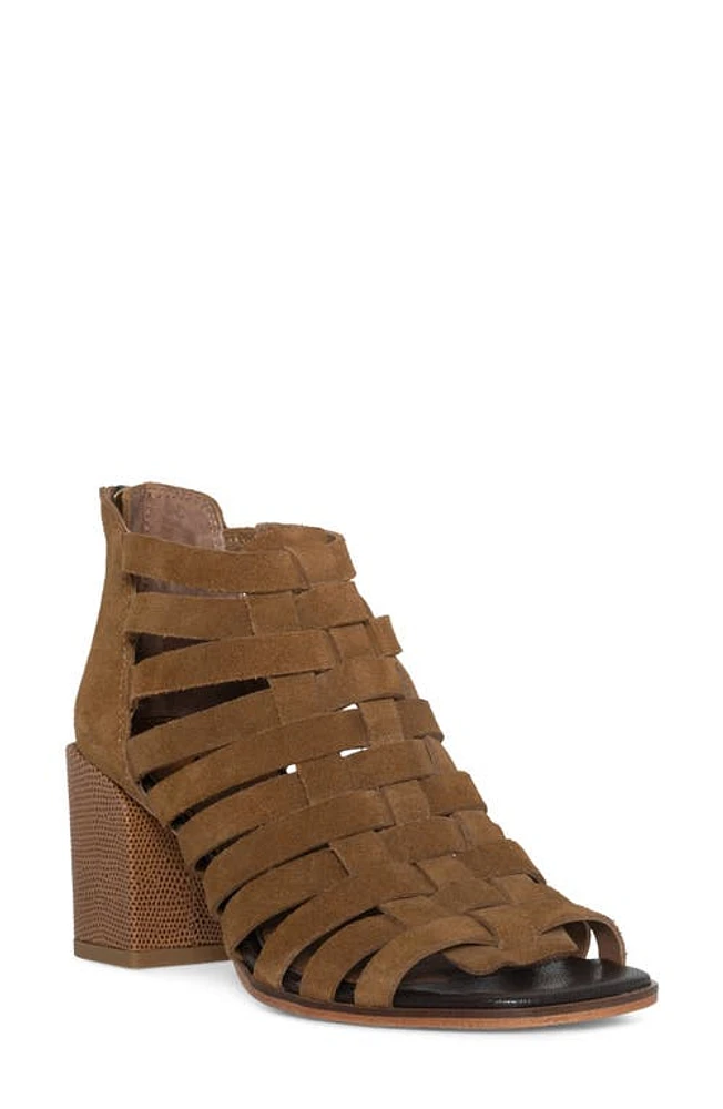 Donald Pliner Snakeskin Embossed Block Heel Cage Sandal Saddle at Nordstrom,