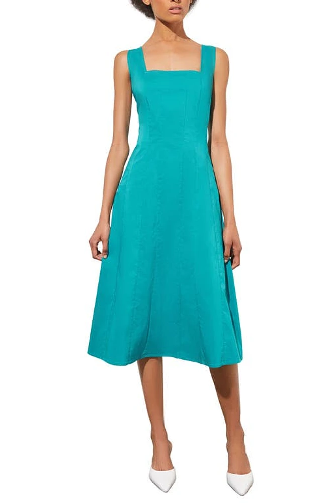 Ming Wang Square Neck Cotton Blend Fit & Flare Midi Dress Bermuda at Nordstrom,