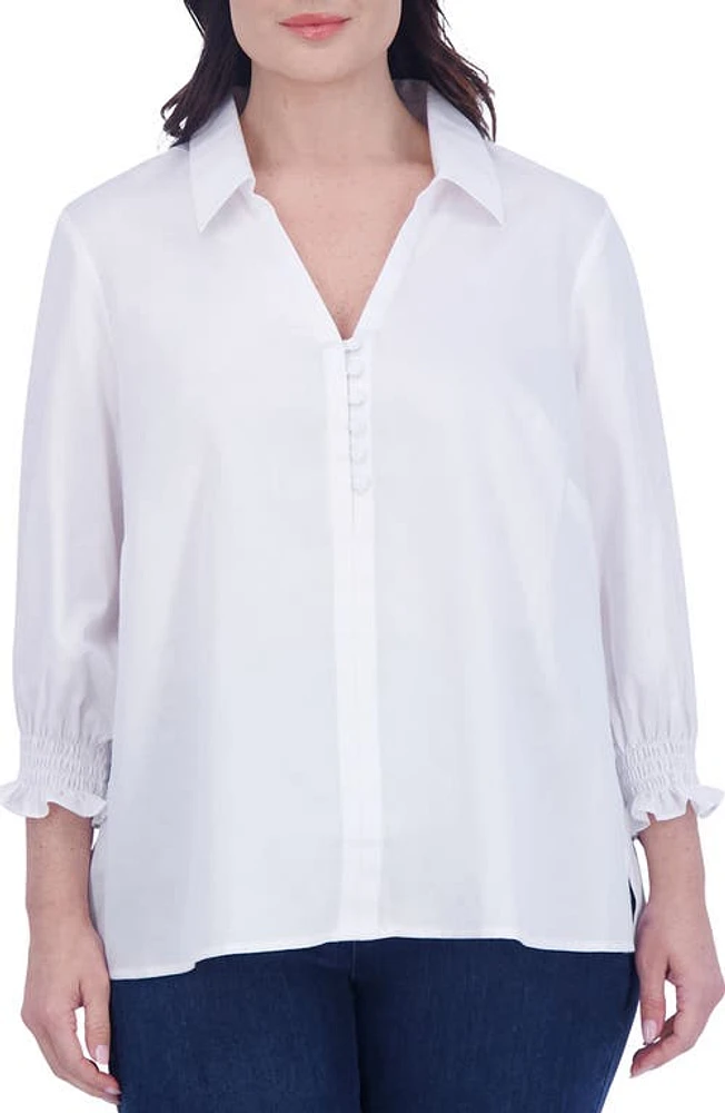 Foxcroft Alexis Smocked Cuff Sateen Popover Top at Nordstrom,