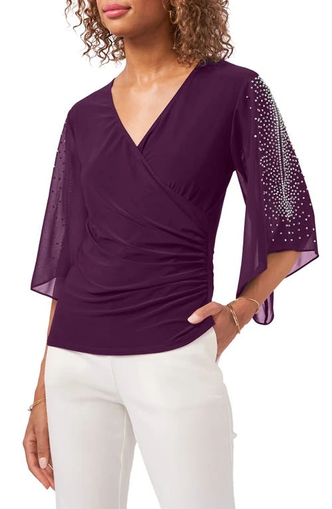 Chaus Beaded Sleeve Surplice Knit Top at Nordstrom,