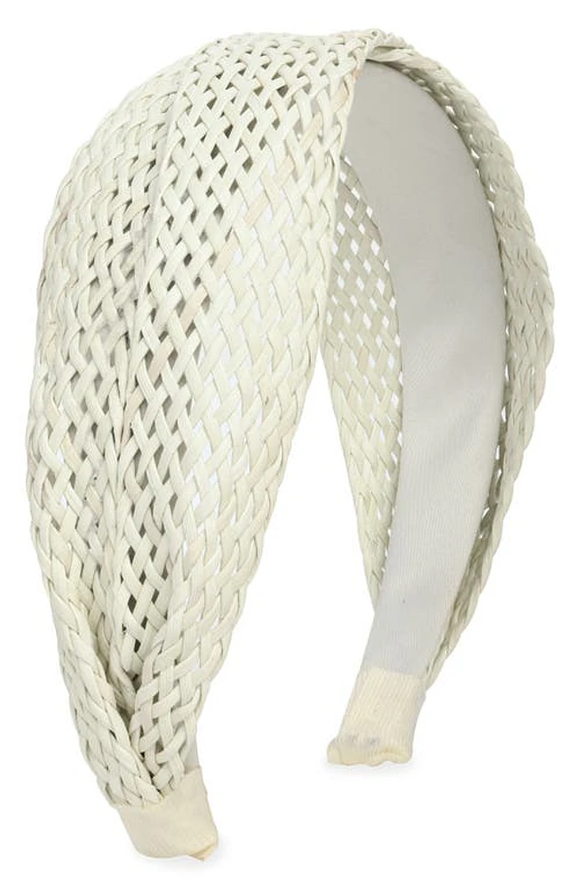 Tasha Wide Straw Headband in White at Nordstrom