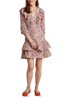 vineyard vines Ivy Floral Long Sleeve Cotton & Silk Dress in Floral Multi - Stone at Nordstrom, Size 14