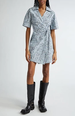 Ganni Abstract Print Wrap Organic Cotton Minidress Glacier Lake at Nordstrom, Us