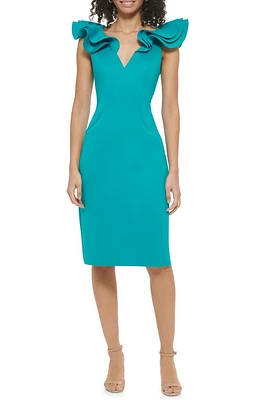 Eliza J Ruffle Shoulder Sleeveless Cocktail Dress Jade at Nordstrom,