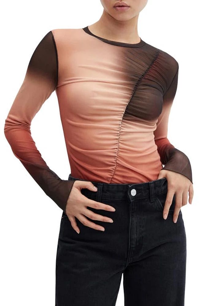 MANGO Gradient Ruched Top Brown at Nordstrom,