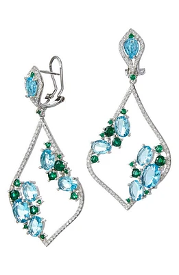 SAVVY CIE JEWELS Sterling Silver CZ Cluster Open Drop Earrings in Blue at Nordstrom