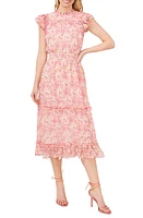 CeCe Floral Ruffle Midi Dress Peach Coral at Nordstrom,