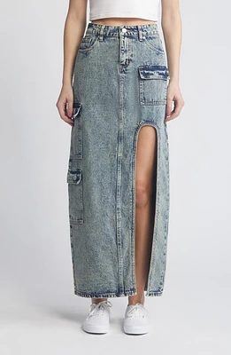 PTCL Front Slit Denim Maxi Cargo Skirt Indigo at Nordstrom,