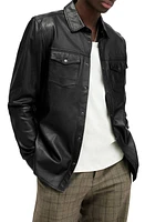 AllSaints Ethan Leather Shirt Jacket Black at Nordstrom,