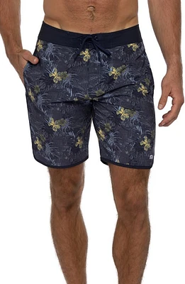 TravisMathew Becan Ruins Scallop Swim Trunks in Heather Dress Blues at Nordstrom, Size 38