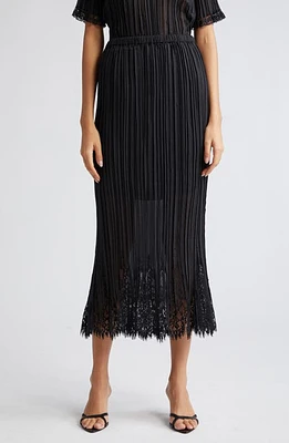 Zimmermann Pleated Lace Trim Midi Skirt Black at Nordstrom,