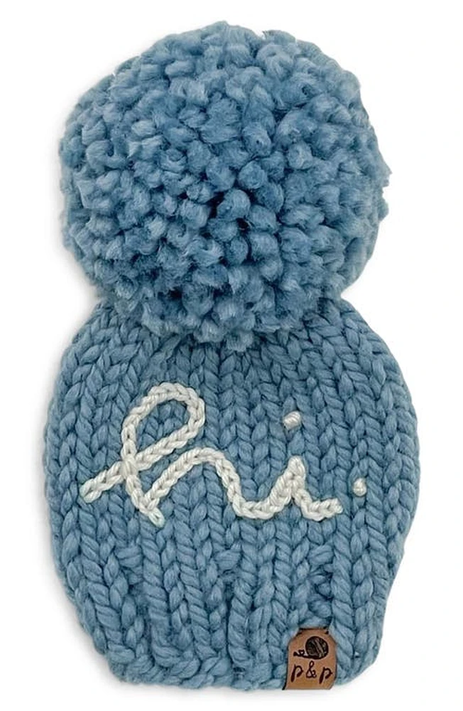 PINE + POPPY Hi Embroidered Pompom Hat in Rich at Nordstrom