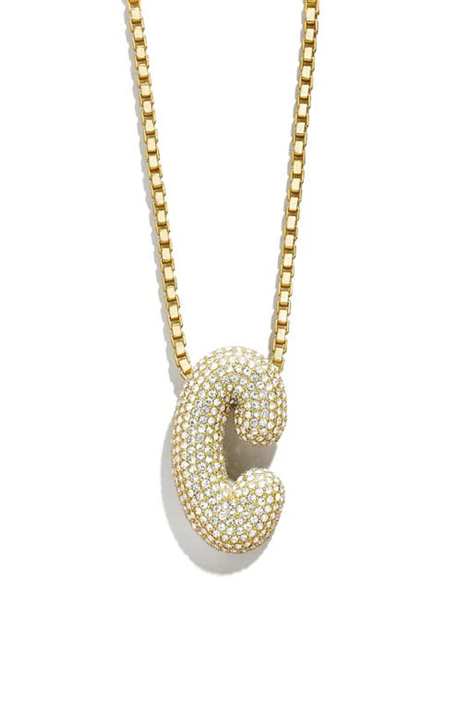 BaubleBar Pavé Crystal Bubble Initial Pendant Necklace in Gold C at Nordstrom