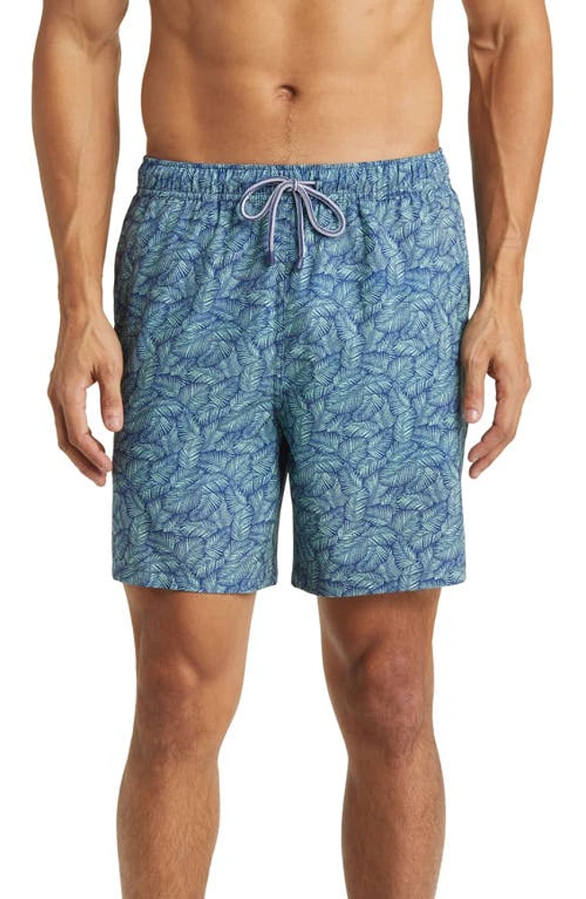 Peter Millar Tropical Shade Leaf Print Swim Trunks Summer Meadow at Nordstrom,