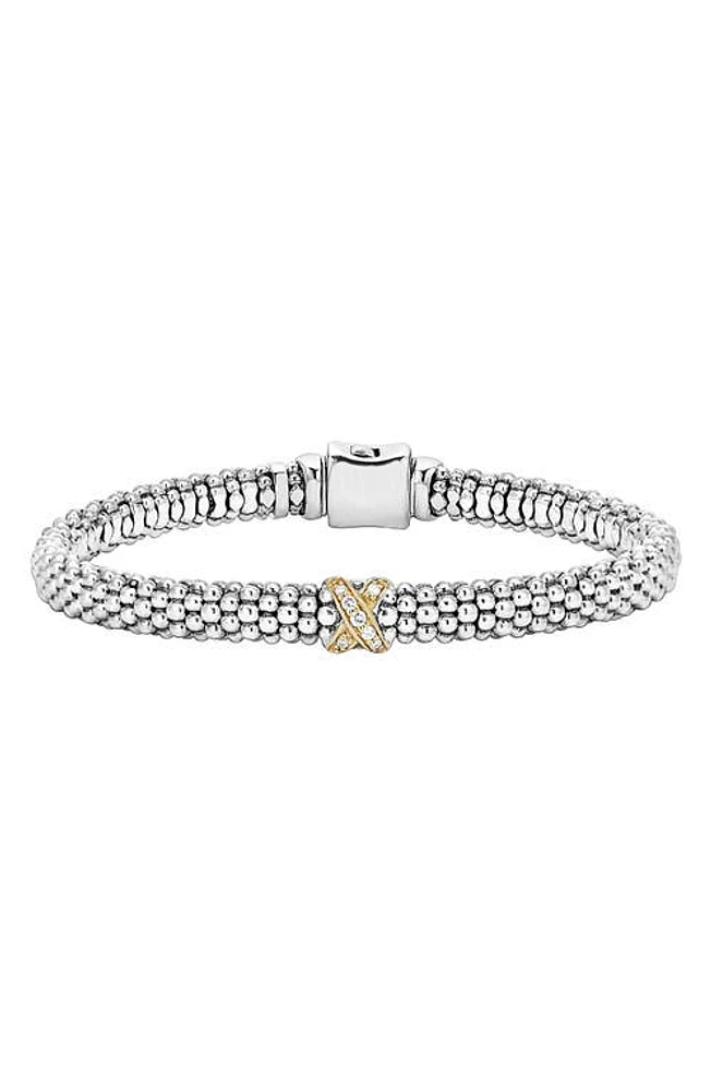 LAGOS Signature Caviar Diamond Rope Bracelet in Sterling Silver/Gold at Nordstrom, Size 7