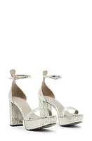 AllSaints Ziggy Snakeskin Embossed Platform Sandal Metallic Gold at Nordstrom,