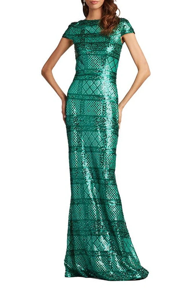 Tadashi Shoji Sequin Cap Sleeve Sheath Gown in Bamboo at Nordstrom, Size 6