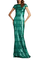 Tadashi Shoji Sequin Cap Sleeve Sheath Gown in Bamboo at Nordstrom, Size 6