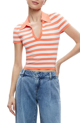 Alice + Olivia Martha Stripe Crop Knit Polo Coral/Soft White at Nordstrom,