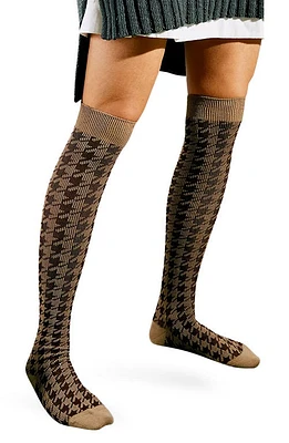 HIGH HEEL JUNGLE Houndstooth Knee Socks in Tan at Nordstrom