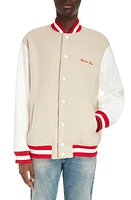 Balmain Signature Mixed Media Virgin Wool & Faux Leather Varsity Jacket Ivory/Multi at Nordstrom, Us