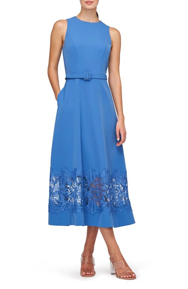 Kay Unger Vivianne Belted Midi Dress Spring Blue at Nordstrom,