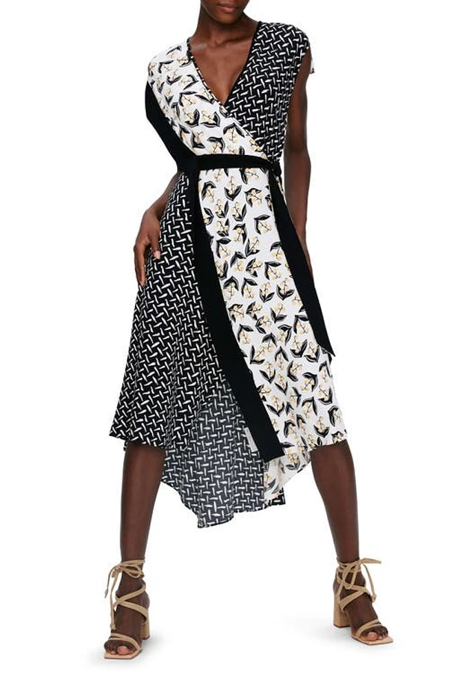 Diane von Furstenberg Ellen Mixed Print Asymmetric Hem Wrap Dress Lily Of The Valley /Tigris at Nordstrom,