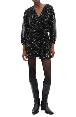 MANGO Normandi Print Long Sleeve Minidress Black at Nordstrom,