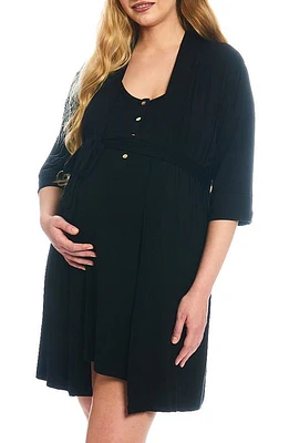 Everly Grey Elia Maternity/Nursing Robe & Nightgown Set Black at Nordstrom,