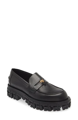 Versace Lug Sole Penny Loafer Black Gold at Nordstrom,