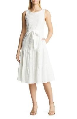 Tahari ASL Sleeveless Eyelet Tiered Dress Ivory at Nordstrom,