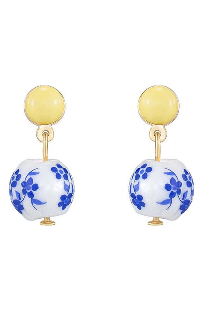 Ettika Chinoiserie Imitation Pearl Drop Earrings in Blue/Yellow Multi at Nordstrom