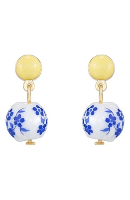 Ettika Chinoiserie Imitation Pearl Drop Earrings in Blue/Yellow Multi at Nordstrom